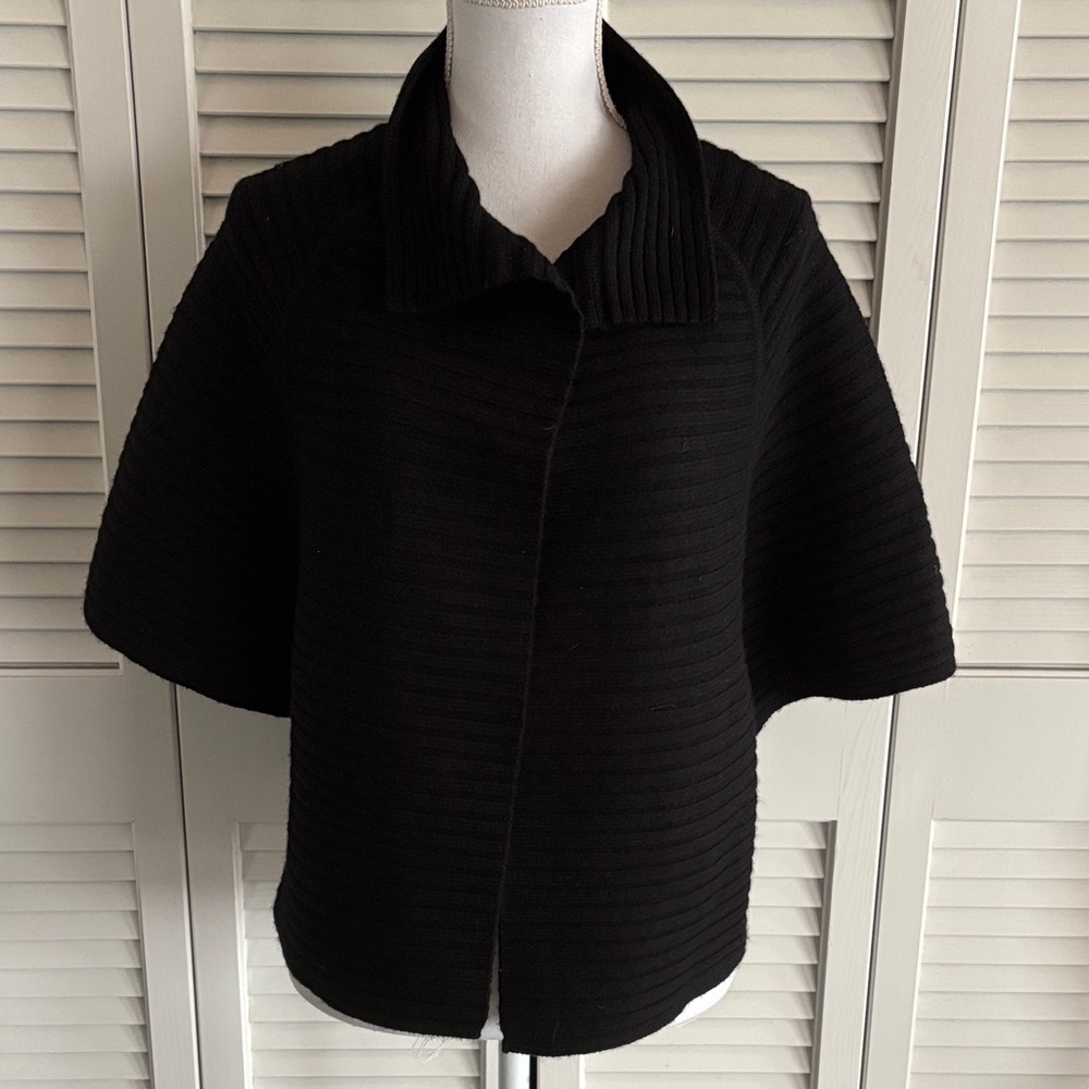 Talbots 100% Merino Wool Ribbed Shawl Open Front Cardigan Sweater Size M Petite